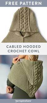 Free Crochet Pattern Using Red Heart Hygge Charm Yarn Free Crochet Cabled Hooded Cowl Pat Crochet Hoodie Hooded Cowl Crochet Pattern Crochet Cowl Free Pattern