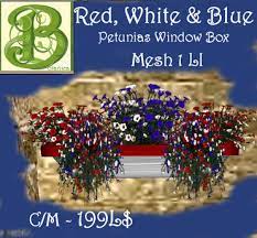 Red white and blue flowers for window boxes. Second Life Marketplace Mesh Window Flower Box Red White Blue Petunias Ultra Light 5li 2 Linked 1 Prim