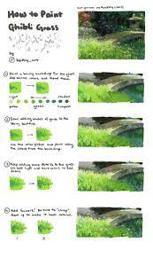 Another Painting Tutorial This Time On How To Paint Ghibli Style Grass Grass Painting Digital Painting Techniques Digital Painting Tutorials