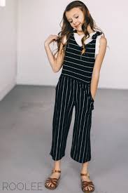 Black And White Striped Jumpsuit Outfit Ideas Spring 2019 Outfit Ideas For Girls Roolee Kids Jumpsuits For Girls Kids Boutique Clothing Stripe Jumpsuit Outfit