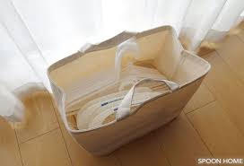 無印良品の新商品 持ち手付帆布長方形バスケット 種類と収納アイデアをブログレポート 収納 アイデア 収納 ティッシュペーパー収納