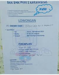 Pengumuman penting dengan ini kami mengumumkan no 085283567876 dan 082312533804 sudah tidak digunakan apabila dihubungi oleh no hp diatas diharapkan diabaikan karna bkk smk mitra industri tidak bertanggung jawab dalam bentuk apapun. Pt Oshimo Indonesia