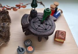 Handmade Skyrim Alchemist Table Miniature Polymer Clay Handmade Skyrim Inspired Alchemy Miniature Fantasy Fairy With Images Fairy Furniture Twig Crafts Diy Clay Crafts