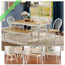Here is how the dining room has looked for a while now. Buy 6 Pc Dining Set Farmhouse Wood Table Bench Chairs Country Room Kitchen White Oak Online In India 321811648933