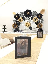 Backdrop Black And Gold Diy Party Decorations Engagement Party Candy Table Paper Flowers Backdrop Silver Gold And Blac Gold Christmas Decorations Gold Christmas Decorations Diy Silver Party Decorations