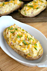 These Twice Baked Potatoes Are Baked Then Mixed With Cream Cheese Greek Yogurt Old Bay Seasoning And Bacon They Ll Recipes Baked Potato Twice Baked Potatoes