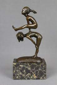 Antique bronze with foundry mark and signature. Bronze Sculpture Children Playing Child Kids Girls Figure Statue Art Artwork Bronze Sculpture Artwork Gifts Sculpture