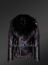 Chic And Stylish Men S Leather Jackets In Coffee With Pure Fox Fur Collar Leather Jacket Men Fur Collars Leather Jacket