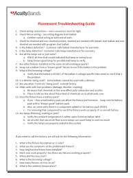 Trouble shooting guide accessories (sold separately) caution: Fluorescent Troubleshooting Guide Fluorescent Lamp Electrical Wiring