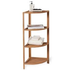 This wooden pair of bathroom shelves is made of radiata pine lumber. Bathroom Corner Shelves Target