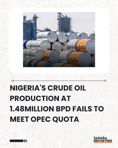Nigeria's Crude Oil Production At 1.48million bpd Fails To Meet OPEC Quota Full story in comments section 👇🏽