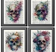 Conjunto de impresiones de calaveras florales, impresión ...