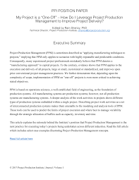 2 position paper examples that stand for something. Pdf Position Paper My Project Is A One Off How Do I Leverage Project Production Management To Improve Project Delivery