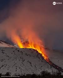 ABC News | Photos captured a stunning view of Mount Etna as it erupted  while covered with snow. | Instagram