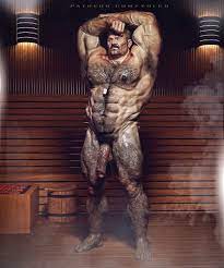 3d flaccid hairy armpits hairy chest hairy legs male male only  muscles penis sauna solo yolco 