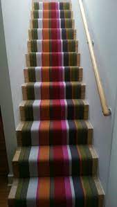 Rainbow Multi Colour Stripe Runner On Wooden Stairs By B R Carpet Company Stripe Carpet Stairs Runner Bandr Carpet Companies Carpet Stairs Striped Carpets