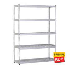 Husky Silver 5 Tier Heavy Duty Steel Garage Storage Shelving 48 In W X 78 In H X 24 In D Mr482478w5 The Home Depot Steel Shelving Unit Steel Shelving Shelving