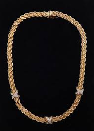 Sydney evan 14k gold love medallion necklace w/ enamel & diamonds details love pendant necklace by sydney evan. Lot Jewelry 14k Yellow Gold Choker Necklace Double Rope Chain Necklace With Box Clasp Three White Gold Appliques Set With A Total Of