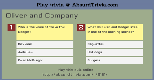 Read on for some hilarious trivia questions that will make your brain and your funny bone work overtime. Trivia Quiz Oliver And Company