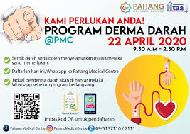 Setiap hari darah diperlukan untuk menyelamatkan nyawa semasa pembedahan, mangsa kemalangan, untuk merawat pesakit leukemia, barah, pesakit jantung, penyakit hati dan hemophilia. Pahang Medical Centre Perhatian Kepada Pelanggan Prihatin Berikutan Situasi Kini Di Malaysia Berkaitan Penularan Wabak Covid 19 Pihak Kkm Juga Telah Mengetengahkan Isu Kekurangan Bekalan Darah Di Pihak Hospital Buat Masa Ini Bagi