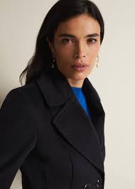 Sandra Langer, eleganter Mantel aus Wolle in Marineblau |