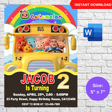 Invitation templates cocomelon free printables. Cocomelon The Wheels On The Bus Invitation Template