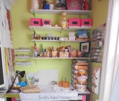 These are amazing rooms for creating crafts, sewing, quilting and more. Repurposed Bakeware Craft Room Storage Color Me Thrifty