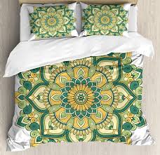 Lorient home brushed microfiber embossed 2 piece twin lightweight bed quilt set for coverlet or blanket nile green. Mandala Duvet Cover Set Asian Style Ethnic Dahlia Petals Eastern Illustration Print Bedding Set Jade Hunter Fern Green Apricot Bedding Sets Aliexpress