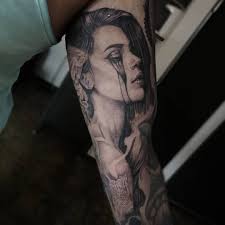 Black And White Womans Face Tattoo Design Session Two Of An Half Sleeve Tattoo Project Black And White Woman Face Tattoo With B Half Sleeve Tattoos Forearm Tattoos For Women Half Sleeve Sleeve Tattoos