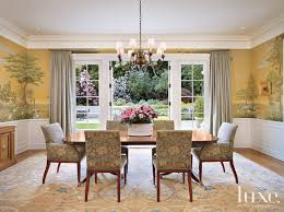 Our chairs are built with both style and ease in mind, and offers a comfortable seat for both family dinners and larger parties. Traditional Yellow Dining Room With Custom Mural Luxe Interiors Design