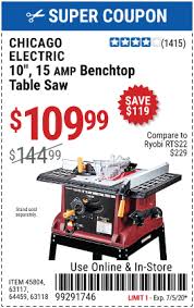 Chicago Electric 10 In 15 Amp Benchtop Table Saw For 109 99 In 2020 Benchtop Table Saw Coupon Book Harbor Freight Tools