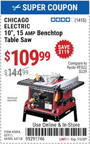 Right now, harbor freight is offering an extra 10% off one item with no exclusions when you enter this coupon code at online checkout. Chicago Electric 10 In 15 Amp Benchtop Table Saw For 109 99 In 2021 Benchtop Table Saw Coupon Book Harbor Freight Tools