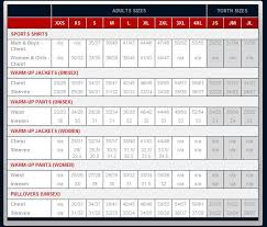 tonix teamwear size chart