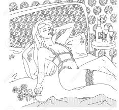 Mulher Nua Na Cama Página De Colorir Adulto, Menina Bonita Na Ilustração De  Arte De Linha De Lingerie, Livro De Colorir Erótico Royalty Free SVG,  Cliparts, Vetores, e Ilustrações Stock. Image 169850349