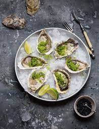 Oysters With Spicy Cucumber Lime Granita Drizzle And Dip Recipe Oyster Recipes Recipes Healthy Eating Recipes