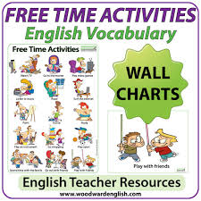 free time activities esl wall charts flash cards