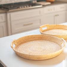 34 inventive kitchen countertop organizing ideas to keep your space neat. Faye Round Woven Rattan Serving Tray In Natural Set Of 2 Winnoby