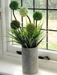 Allium In A Grey Vase Artificial Floral Arrangements Artificial Flower Arrangements Dried Flower Arrangements