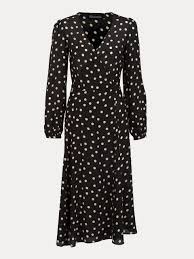Black And White Spot Midi Dress The Violette Black White Spot In 2020 Fashion Trending Dresses Slim Dresses