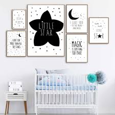 Black And White Nursery Wall Decor Cartoon Star Moon Magic Quotes Wall Art Canvas Painting Nordic Posters And Prints Black White Wall Pictures Baby Kids Room Decor Aliexpress Girls Room Wall Decor Kids Room Wall