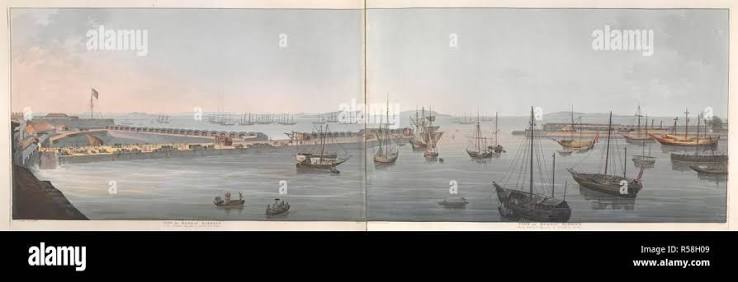 View of Bombay Harbour. This view shows the basin used by boats and other small vessels bringing in goods unloaded from ships at anchor in the harbour . Bombay Views: Twelve Views