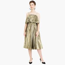 Collection Pleated Midi Dress In Gold Lame In Metallic Gold J Crew Pleated Midi Dress Dresses Midi Dress