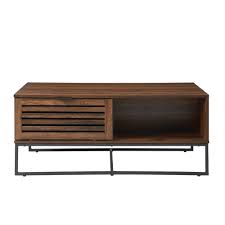 Available as a made to order product with standard lead time. 42 Inch Modern Slat Door Coffee Table Dark Walnut By Walker Edison