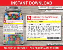 Printable rx labels printable funny prescription labels projects. Prescription Student Chill Pills Label Template Printable Funny Gag Gift