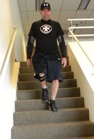Mr Tom Carey Running Down The Stairs With His New Copper Custom Knee Brace Knee Brace Thighs Carey