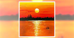 アクリル絵の具で「湖に沈む夕日の風景」を簡単に描く方法｜junya_art