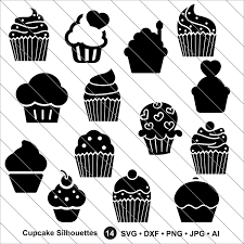 Black And White Silhouette Cake Clipart Cupcake Silhouettes Svg Cupcake Clipart Cake Clipart Etsy Cards Handmade Cupcake Clipart Clip Art