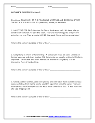 Determine The Author S Intent Version 3 Authors Purpose Author S Purpose Worksheet Author