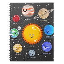 Solar System Kawaii Happy Planets Stars Chart Notebook Zazzle Com Planet Poster Solar System Projects For Kids Solar System Art