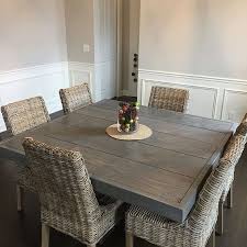 A classy grey glass rectangular table that converts into a larger square glass table that seats 8 people. Farm House Table Pedestal Table Dine Table Square Dining Farm Table Farm Tabl Square Dining Room Table Rustic Dining Room Table Farmhouse Dining Room Table